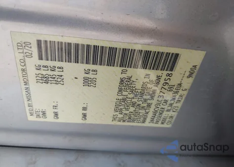 2020 Nissan Maxima Sv Xtronic Cvt из США, поврежденный, VIN 1N4AA6CV3LC377958